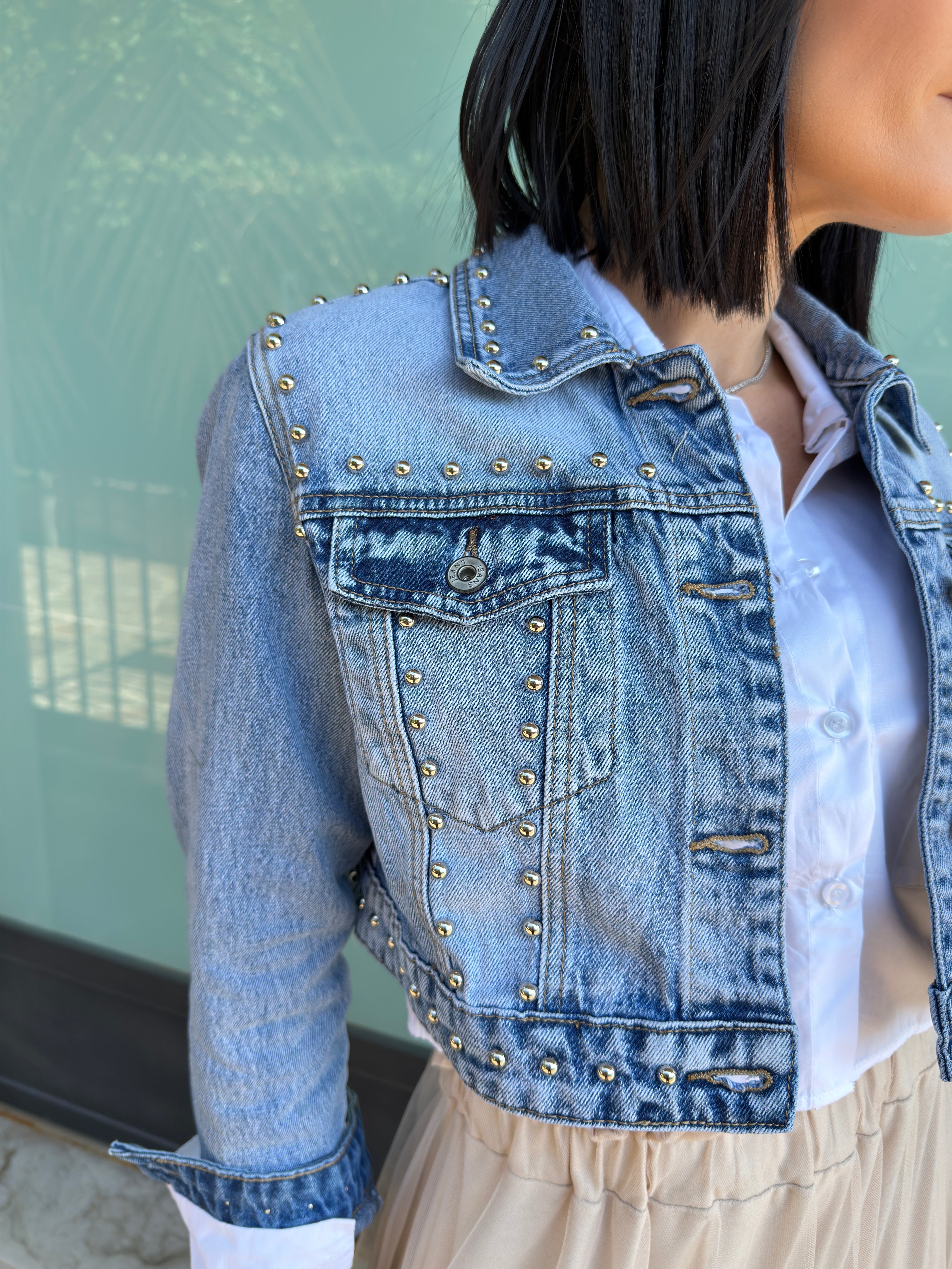 GIACCA DENIM CON BORCHIE