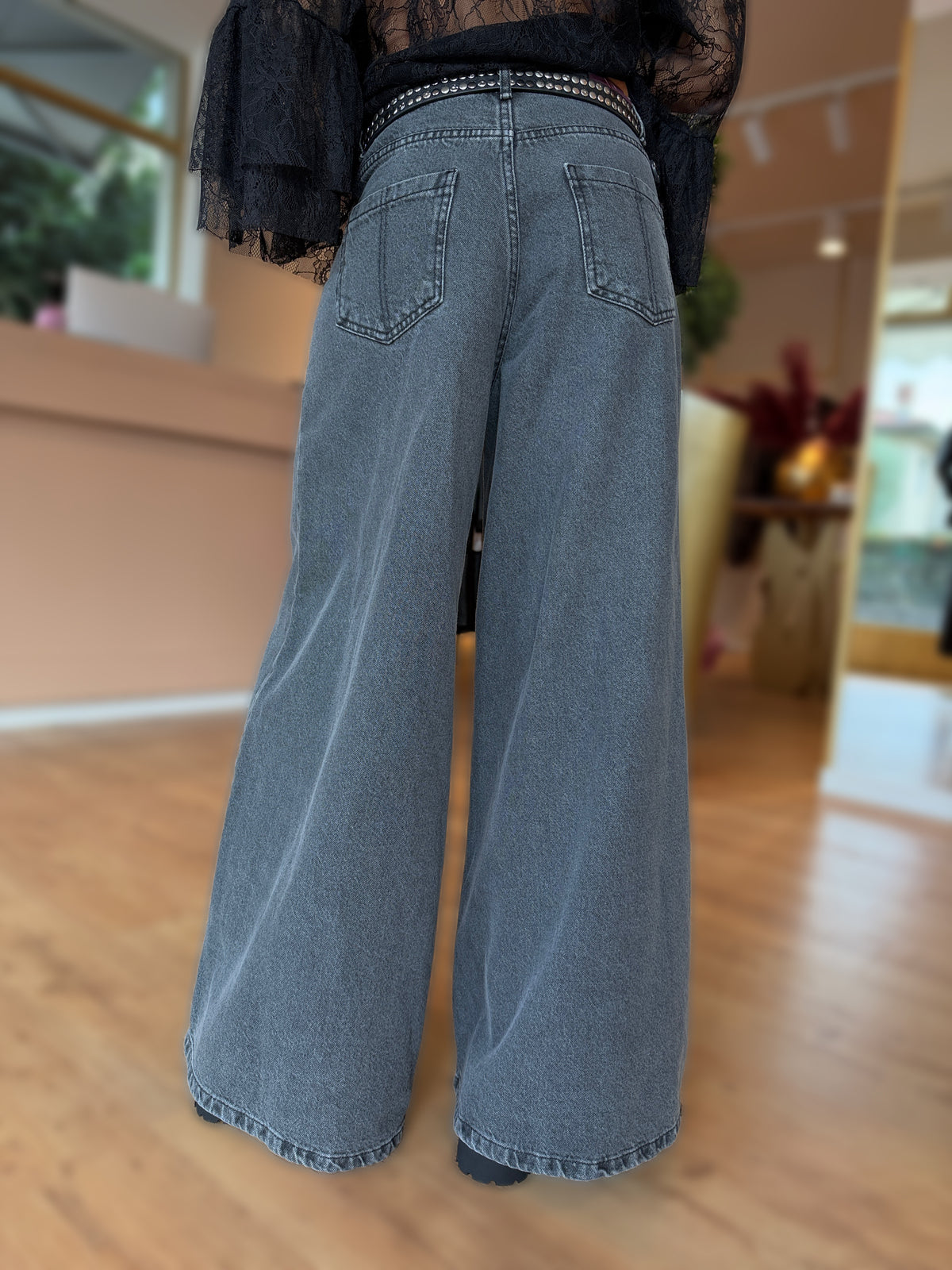 JEANS WIDE LEG GRIGIO