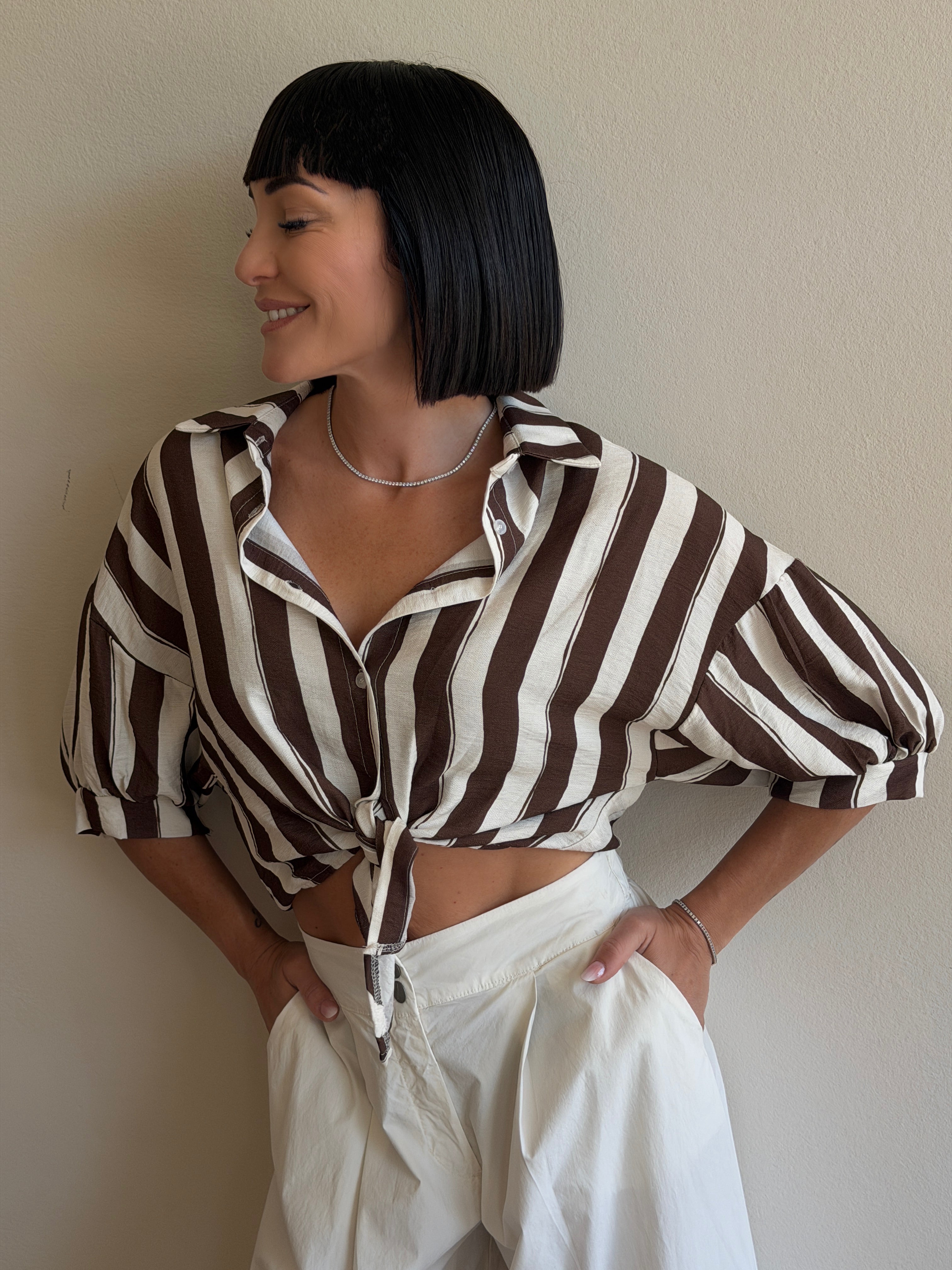 CAMICIA RIGHE CROPPED