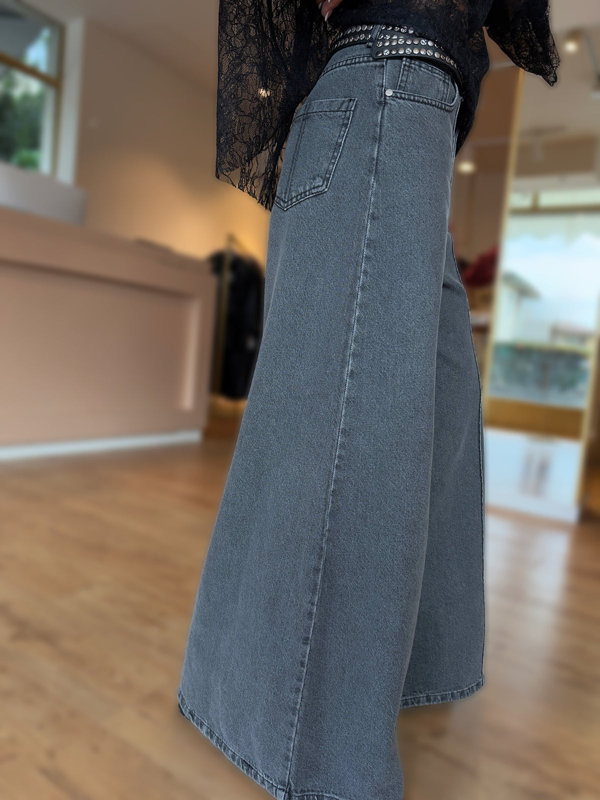 JEANS WIDE LEG GRIGIO