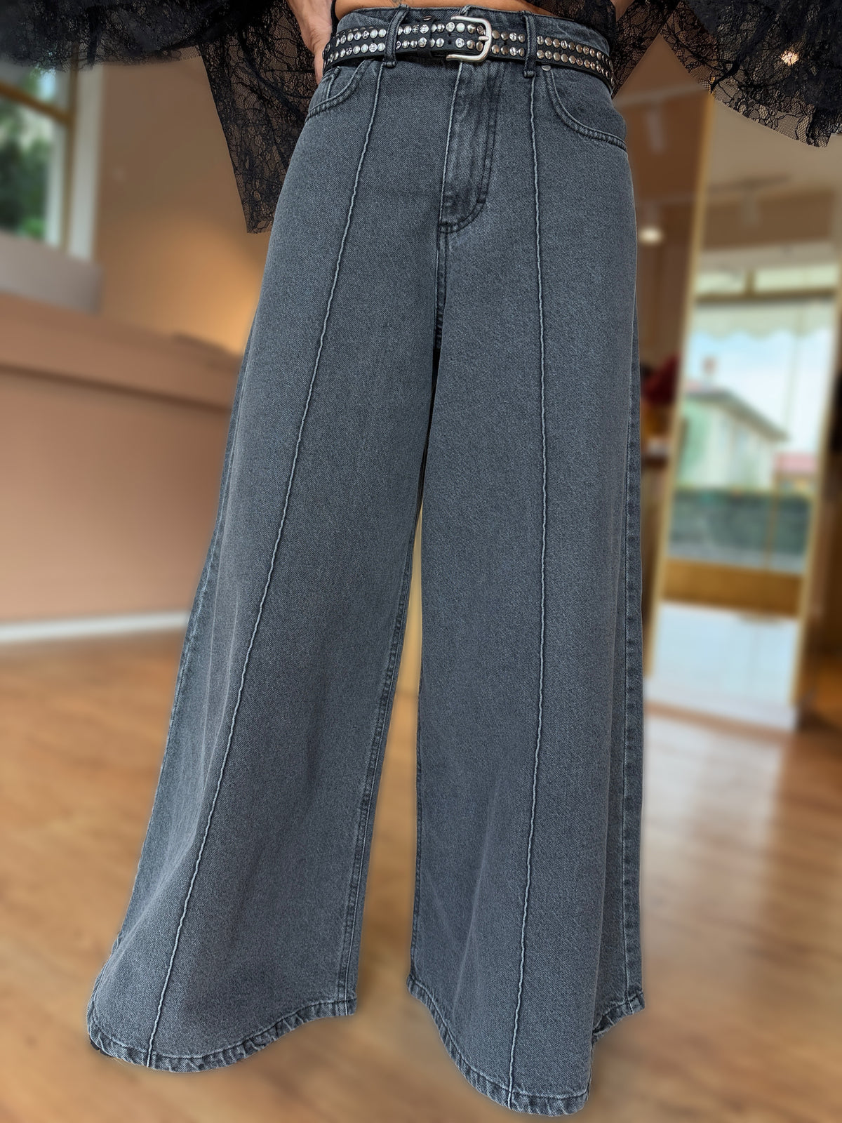 JEANS WIDE LEG GRIGIO