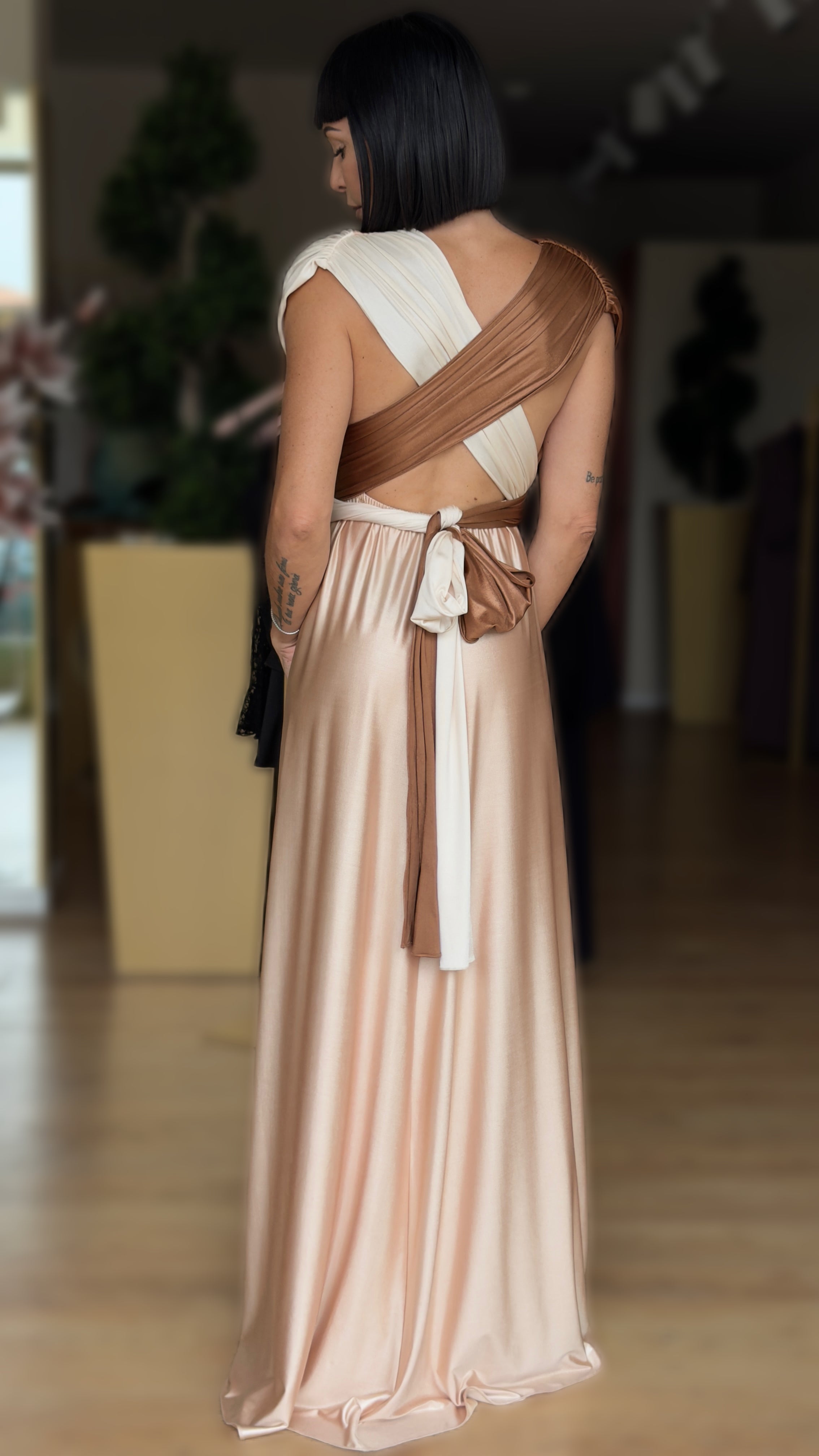 ABITO LUNGO SATIN COLOR BLOCK