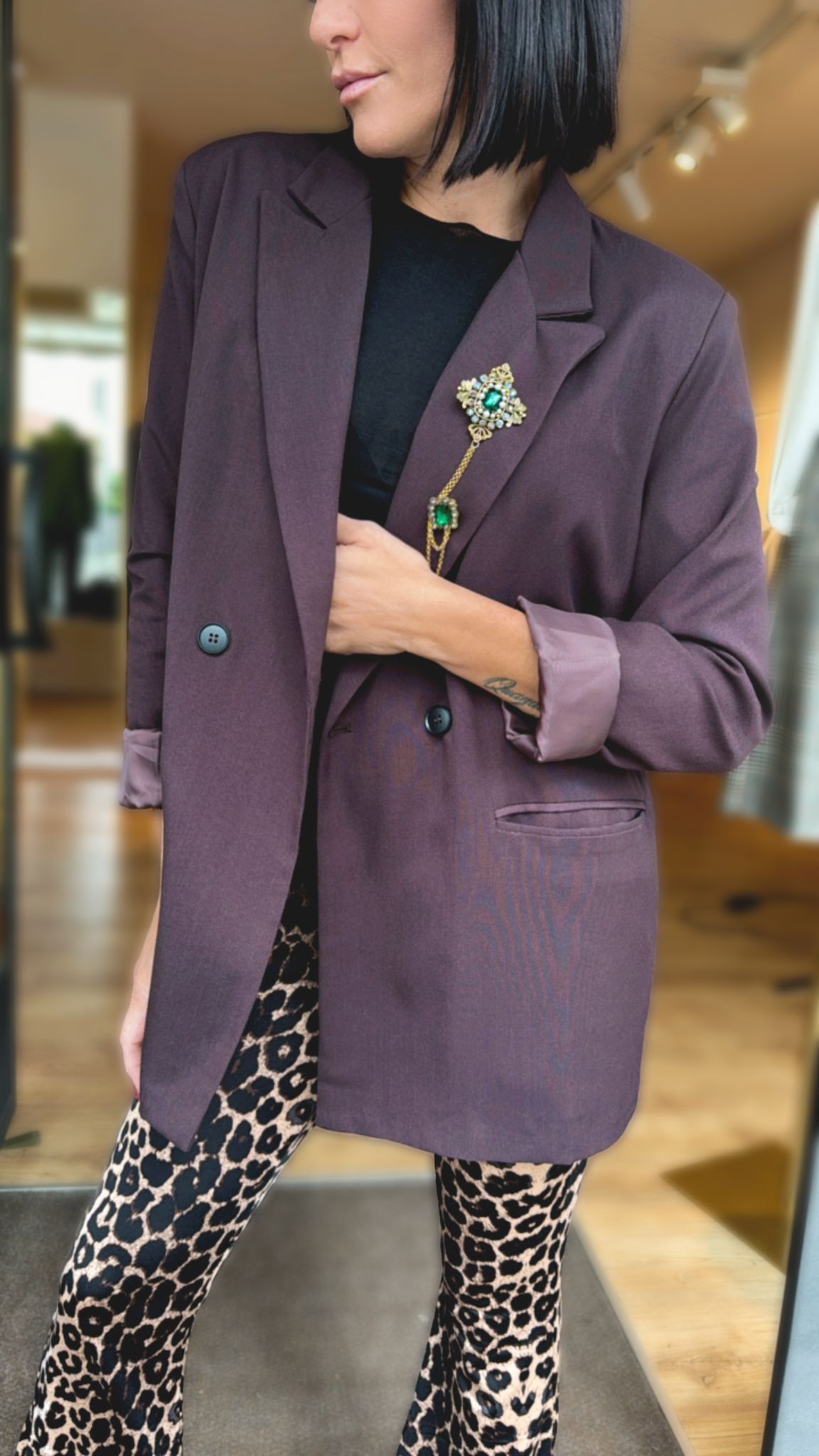 Blazer spilla oversize cioccolato