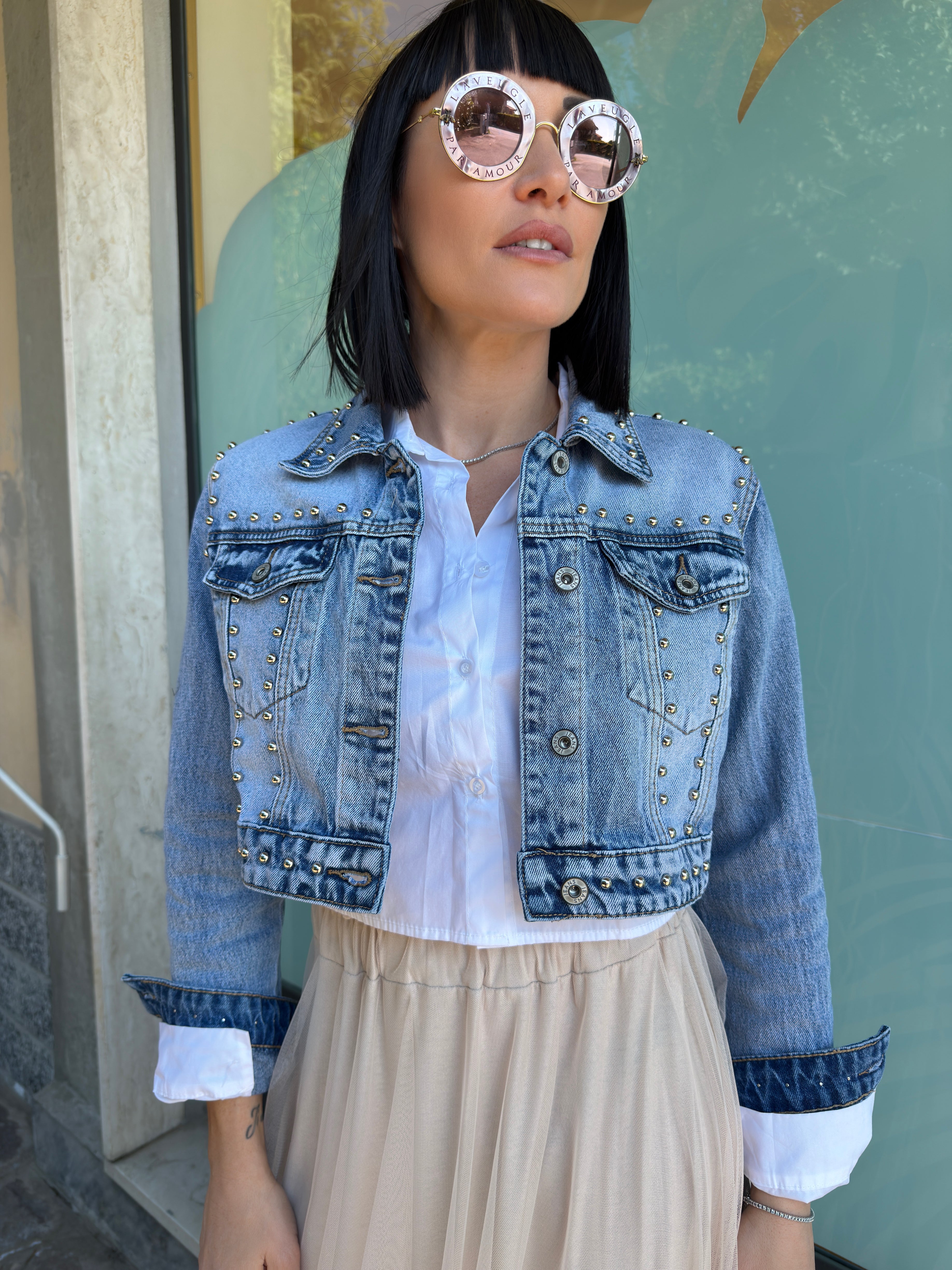 GIACCA DENIM CON BORCHIE