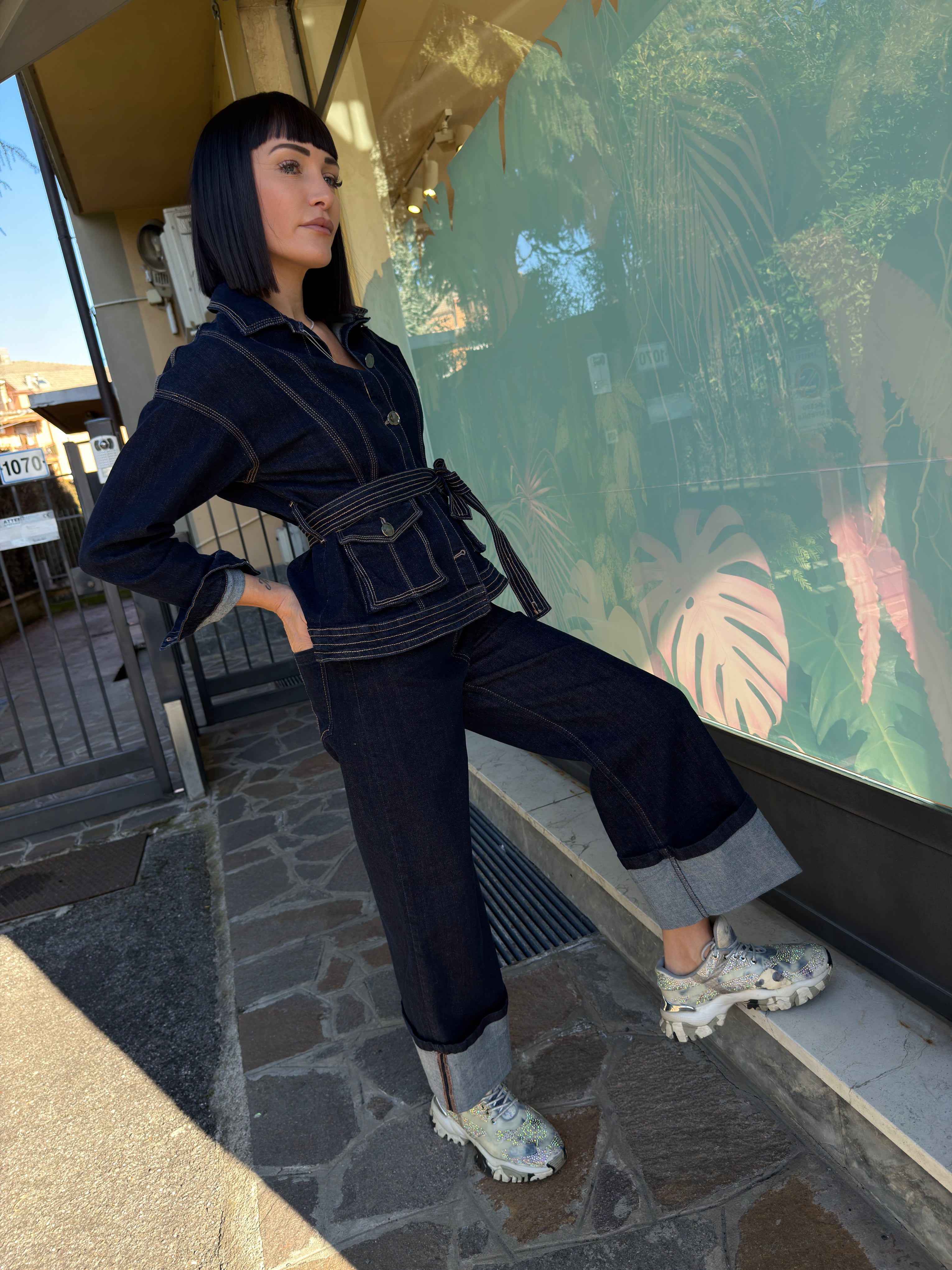 GIACCA IN DENIM CON CINTURA