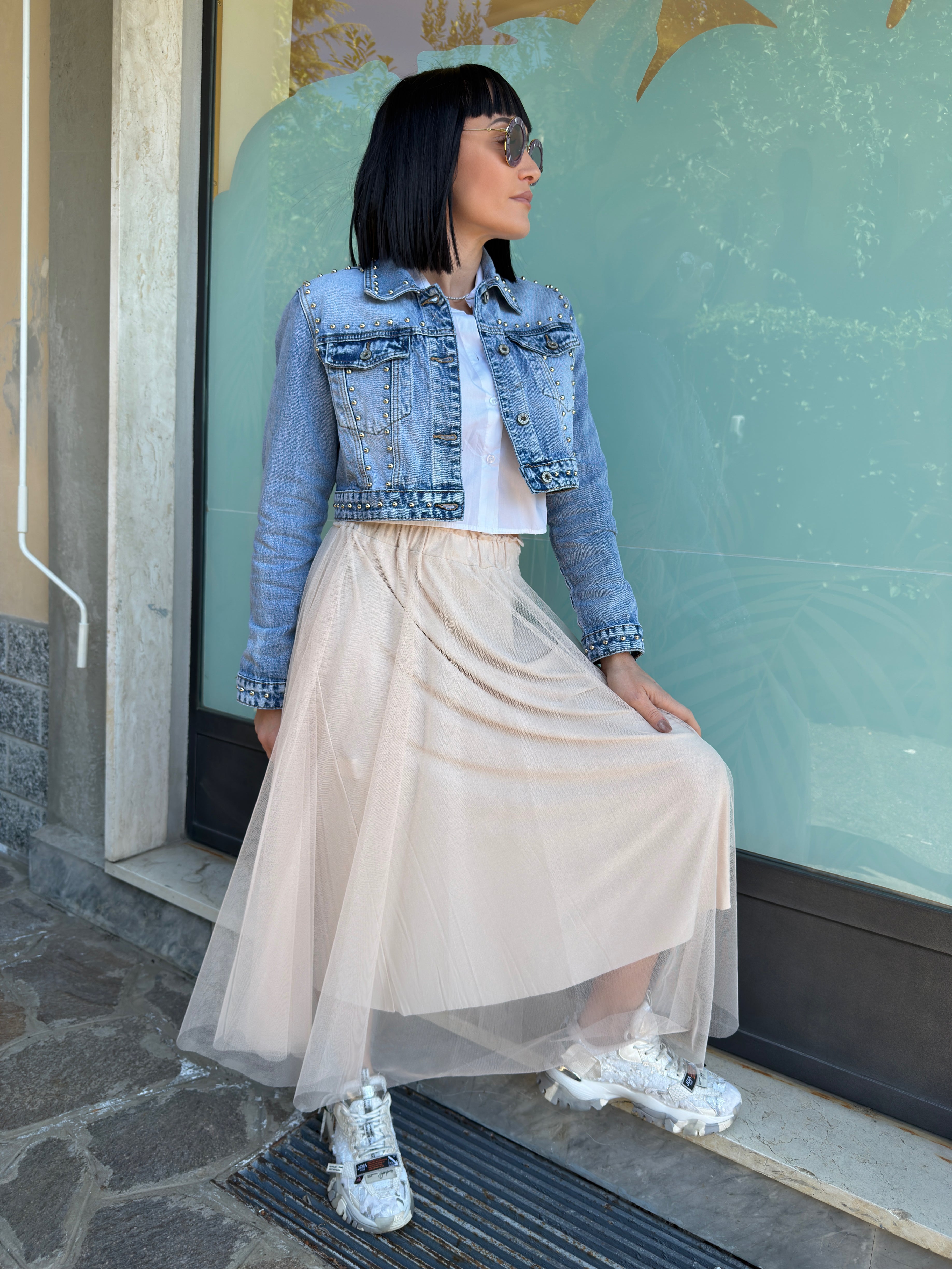 GIACCA DENIM CON BORCHIE