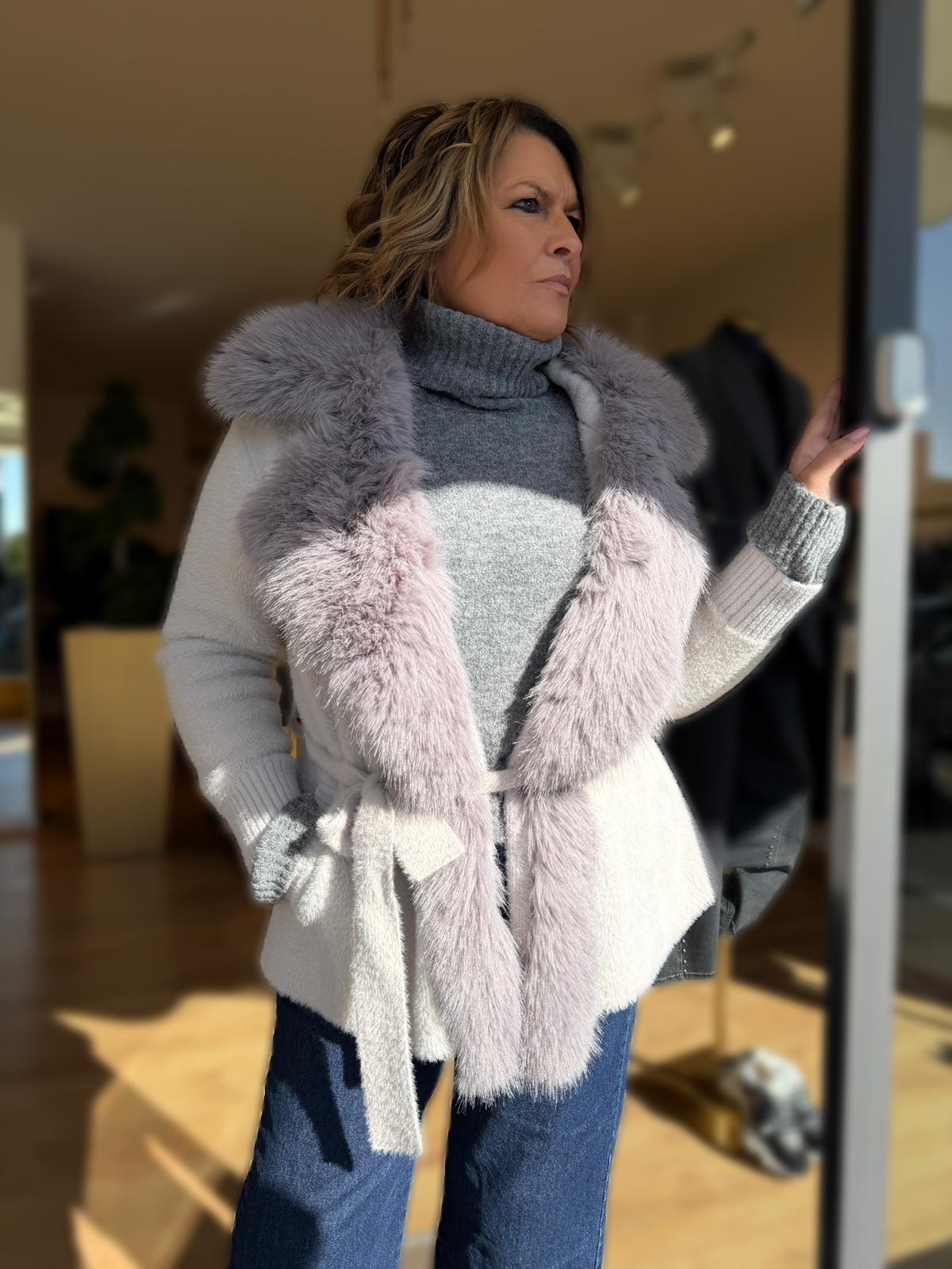 CAPPOTTO SOFFICE ECO PELLICCIA PERLA